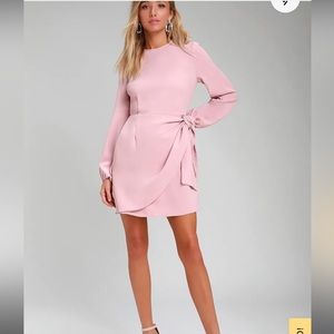 Lulus Rose Pink Long Sleeve Tie-Front Skater Dress - Size Small
